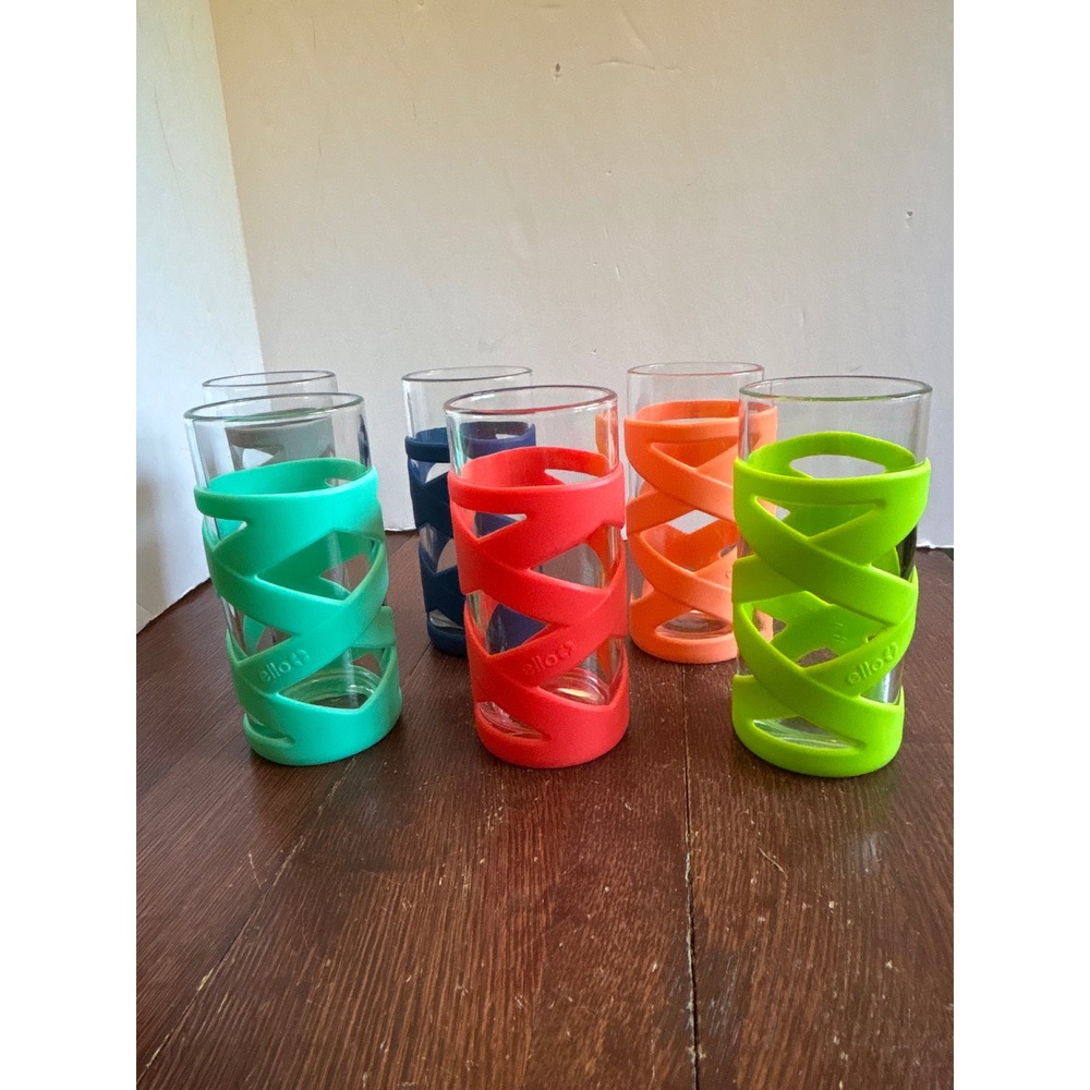 Ello Glass Tumblers 16oz with Silicone‎ Sleeves Set of 6 Multicolor Highball